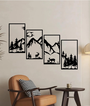 Boho Woodland Dieren Muursticker – Bosdieren Zonsondergang Vinyl Wanddecoratie