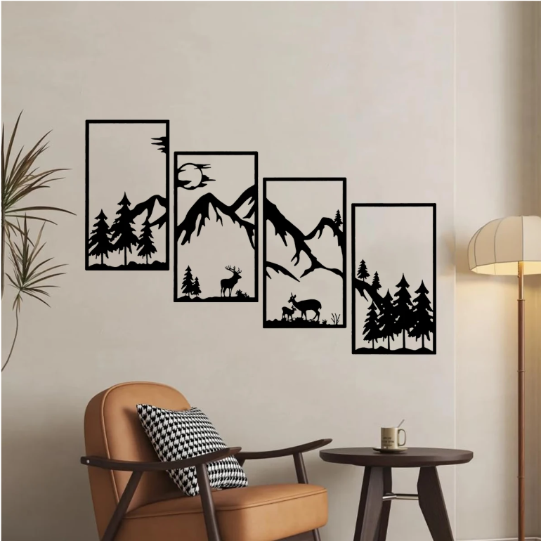 Boho Woodland Dieren Muursticker – Bosdieren Zonsondergang Vinyl Wanddecoratie