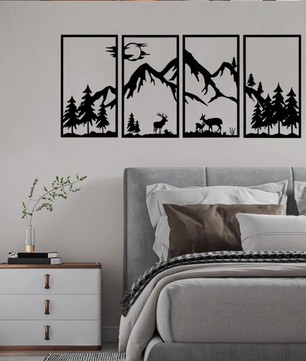 Boho Woodland Dieren Muursticker – Bosdieren Zonsondergang Vinyl Wanddecoratie