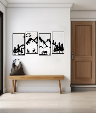 Boho Woodland Dieren Muursticker – Bosdieren Zonsondergang Vinyl Wanddecoratie