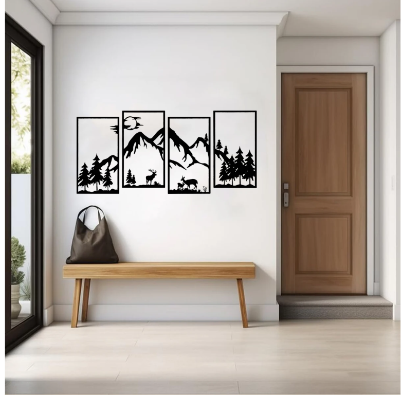 Boho Woodland Dieren Muursticker – Bosdieren Zonsondergang Vinyl Wanddecoratie