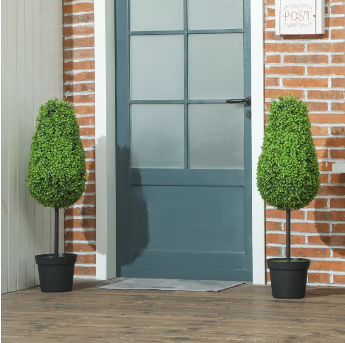 Set van 2 Kunst Buxus Planten 90 cm – Druppelvormige Kunstplanten in Pot