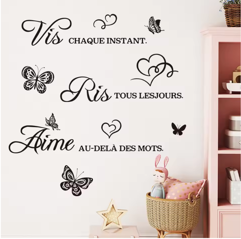 Franse Quote Muursticker – “Vis Ris Aime” Vinyl Wanddecoratie