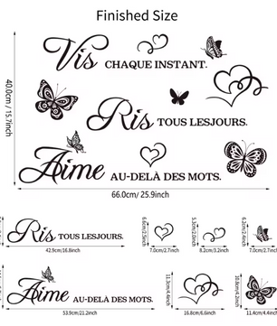 Franse Quote Muursticker – “Vis Ris Aime” Vinyl Wanddecoratie
