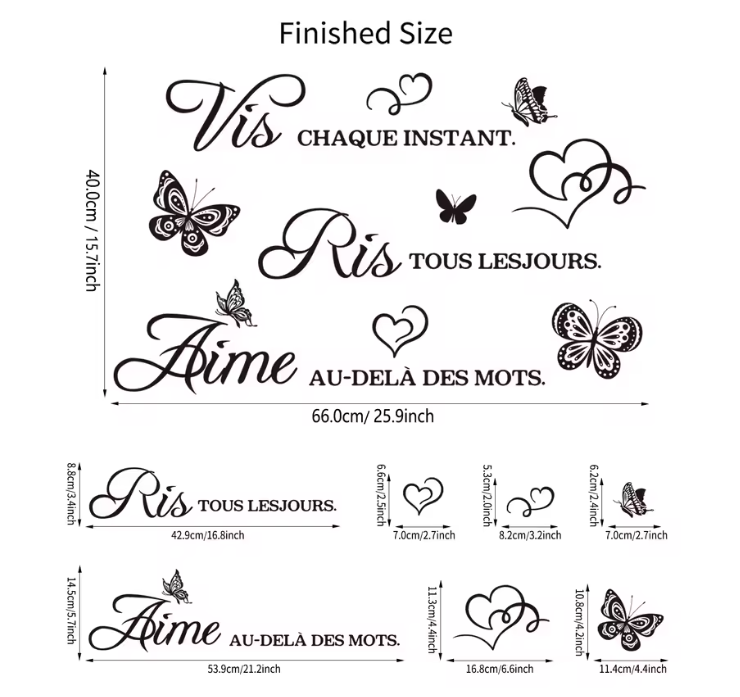 Franse Quote Muursticker – “Vis Ris Aime” Vinyl Wanddecoratie