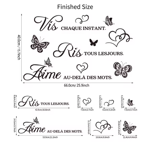 Franse Quote Muursticker – “Vis Ris Aime” Vinyl Wanddecoratie