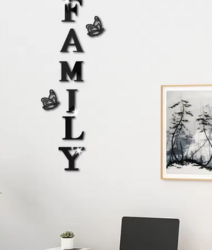 Acryl Spiegel Muursticker “Family” – 3D Letter Wanddecoratie met Vlinders