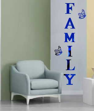 Acryl Spiegel Muursticker “Family” – 3D Letter Wanddecoratie met Vlinders