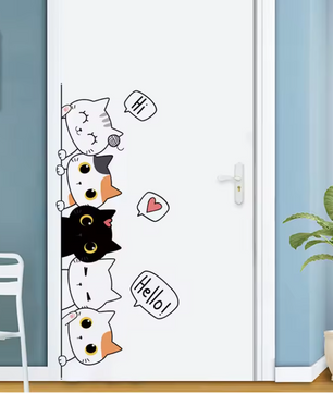 Schattige Kat Muursticker – Cartoon Kat Decoratie voor Deur en Kast
