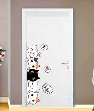 Schattige Kat Muursticker – Cartoon Kat Decoratie voor Deur en Kast