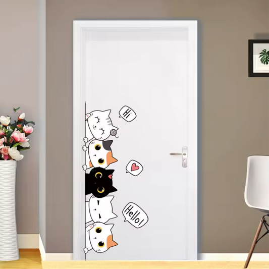 Schattige Kat Muursticker – Cartoon Kat Decoratie voor Deur en Kast