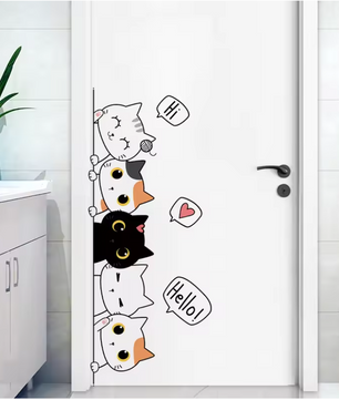 Schattige Kat Muursticker – Cartoon Kat Decoratie voor Deur en Kast