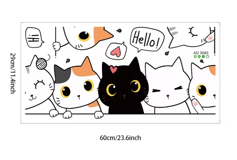 Schattige Kat Muursticker – Cartoon Kat Decoratie voor Deur en Kast