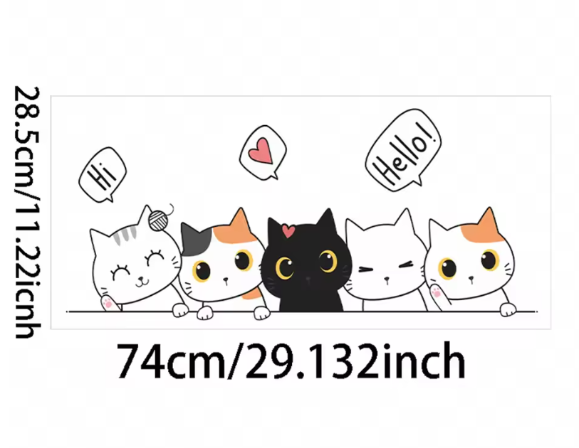 Schattige Kat Muursticker – Cartoon Kat Decoratie voor Deur en Kast