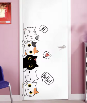 Schattige Kat Muursticker – Cartoon Kat Decoratie voor Deur en Kast