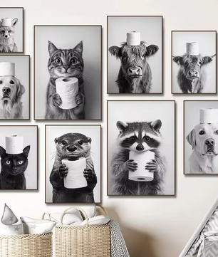 Grappige Dieren Toilet Poster – Humoristische Canvas Badkamer Wanddecoratie