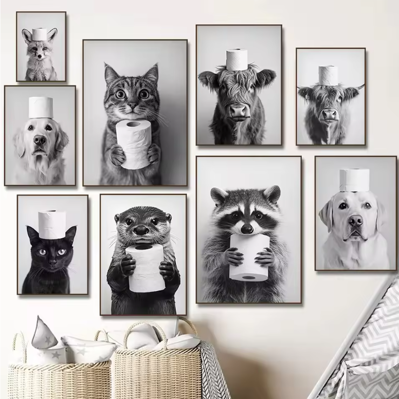 Grappige Dieren Toilet Poster – Humoristische Canvas Badkamer Wanddecoratie