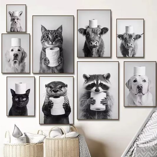 Grappige Dieren Toilet Poster – Humoristische Canvas Badkamer Wanddecoratie