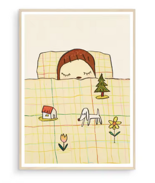 Japanse Cartoon Kunstposter op Canvas – Speelse Sleepwalking Doll Illustratie voor Kinderkamer of Woonruimte