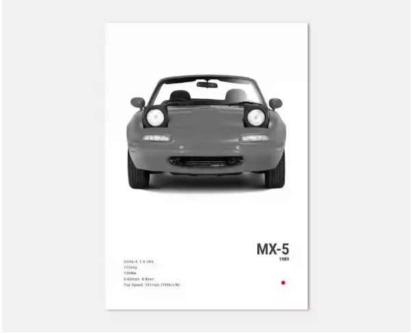 Zwart-Witte Japanse Sportauto Canvas Poster – Pop Art Wanddecoratie voor Garage en Kamer