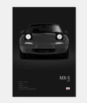 Zwart-Witte Japanse Sportauto Canvas Poster – Pop Art Wanddecoratie voor Garage en Kamer