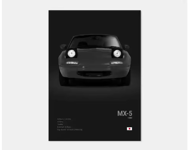 Zwart-Witte Japanse Sportauto Canvas Poster – Pop Art Wanddecoratie voor Garage en Kamer