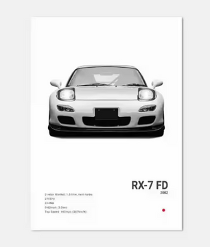 Zwart-Witte Japanse Sportauto Canvas Poster – Pop Art Wanddecoratie voor Garage en Kamer