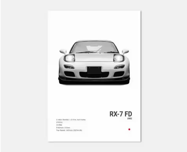 Zwart-Witte Japanse Sportauto Canvas Poster – Pop Art Wanddecoratie voor Garage en Kamer