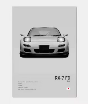 Zwart-Witte Japanse Sportauto Canvas Poster – Pop Art Wanddecoratie voor Garage en Kamer