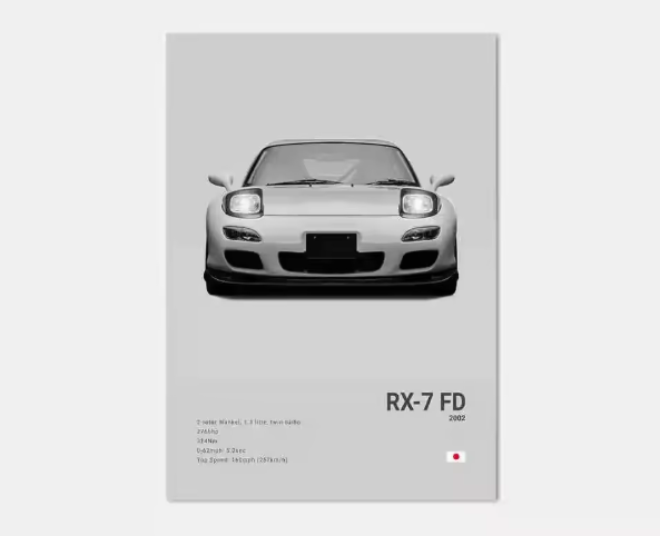 Zwart-Witte Japanse Sportauto Canvas Poster – Pop Art Wanddecoratie voor Garage en Kamer