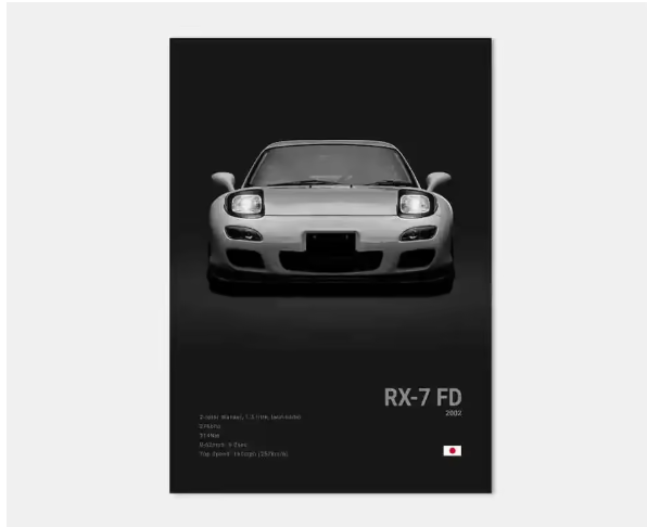 Zwart-Witte Japanse Sportauto Canvas Poster – Pop Art Wanddecoratie voor Garage en Kamer