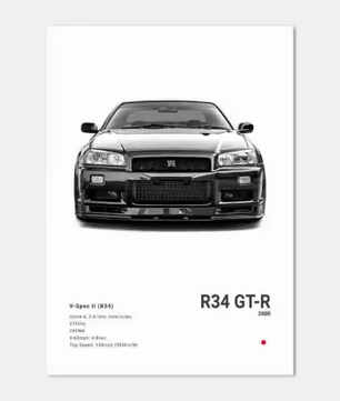 Zwart-Witte Japanse Sportauto Canvas Poster – Pop Art Wanddecoratie voor Garage en Kamer