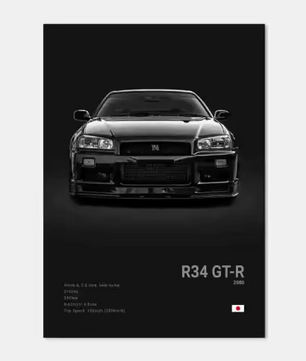 Zwart-Witte Japanse Sportauto Canvas Poster – Pop Art Wanddecoratie voor Garage en Kamer