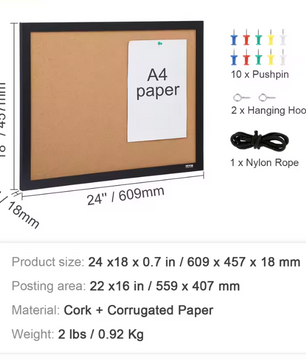 Kurk Prikbord met MDF Frame – Groot Bulletin Board voor Notities, Foto’s en Planning