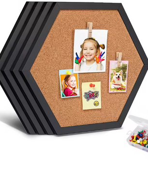Hexagon Kurk Prikbord met Houten Frame – Decoratief Wand Memobord voor Foto’s en Notities
