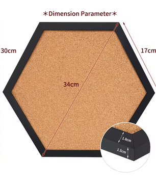 Hexagon Kurk Prikbord met Houten Frame – Decoratief Wand Memobord voor Foto’s en Notities