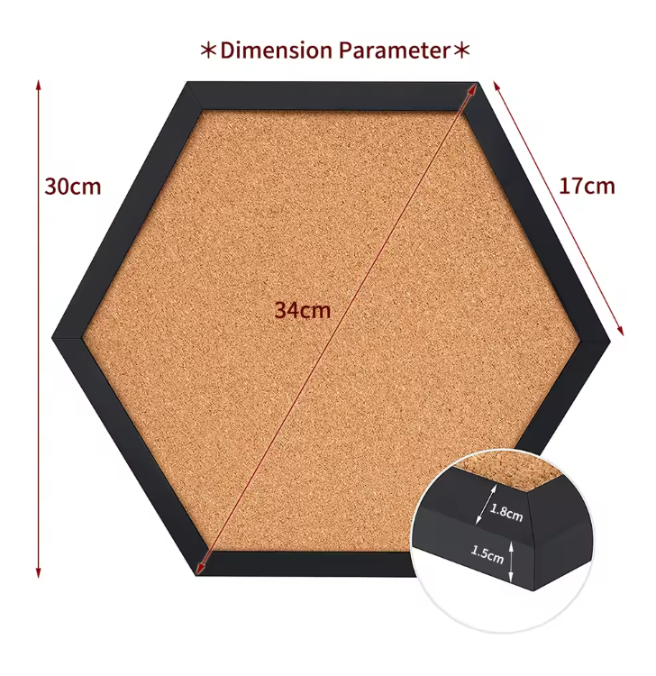 Hexagon Kurk Prikbord met Houten Frame – Decoratief Wand Memobord voor Foto’s en Notities
