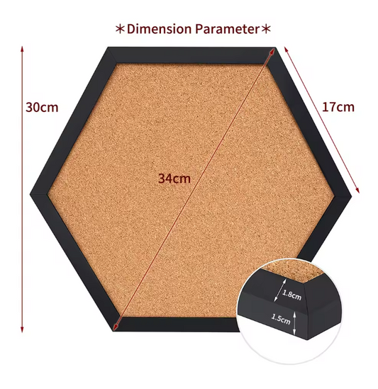 Hexagon Kurk Prikbord met Houten Frame – Decoratief Wand Memobord voor Foto’s en Notities