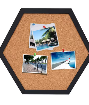 Hexagon Kurk Prikbord met Houten Frame – Decoratief Wand Memobord voor Foto’s en Notities