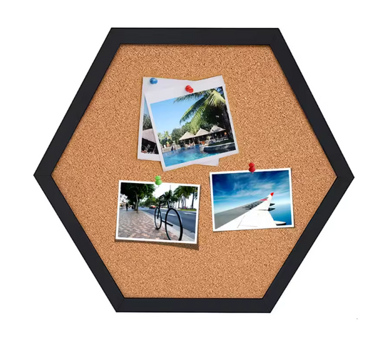 Hexagon Kurk Prikbord met Houten Frame – Decoratief Wand Memobord voor Foto’s en Notities