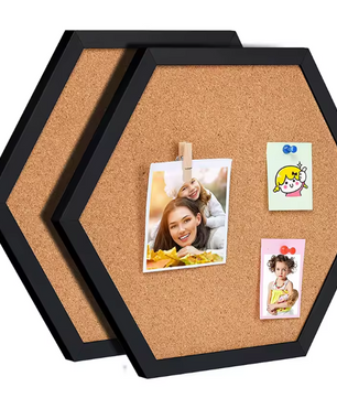 Hexagon Kurk Prikbord met Houten Frame – Decoratief Wand Memobord voor Foto’s en Notities