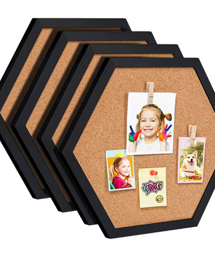 Hexagon Kurk Prikbord met Houten Frame – Decoratief Wand Memobord voor Foto’s en Notities