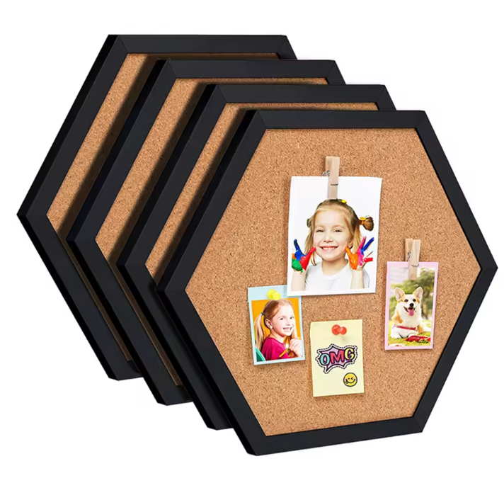Hexagon Kurk Prikbord met Houten Frame – Decoratief Wand Memobord voor Foto’s en Notities