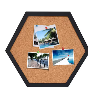 Hexagon Kurk Prikbord met Houten Frame – Decoratief Wand Memobord voor Foto’s en Notities