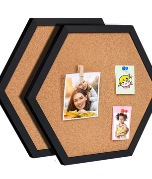 Hexagon Kurk Prikbord met Houten Frame – Decoratief Wand Memobord voor Foto’s en Notities
