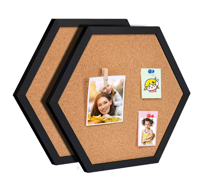 Hexagon Kurk Prikbord met Houten Frame – Decoratief Wand Memobord voor Foto’s en Notities