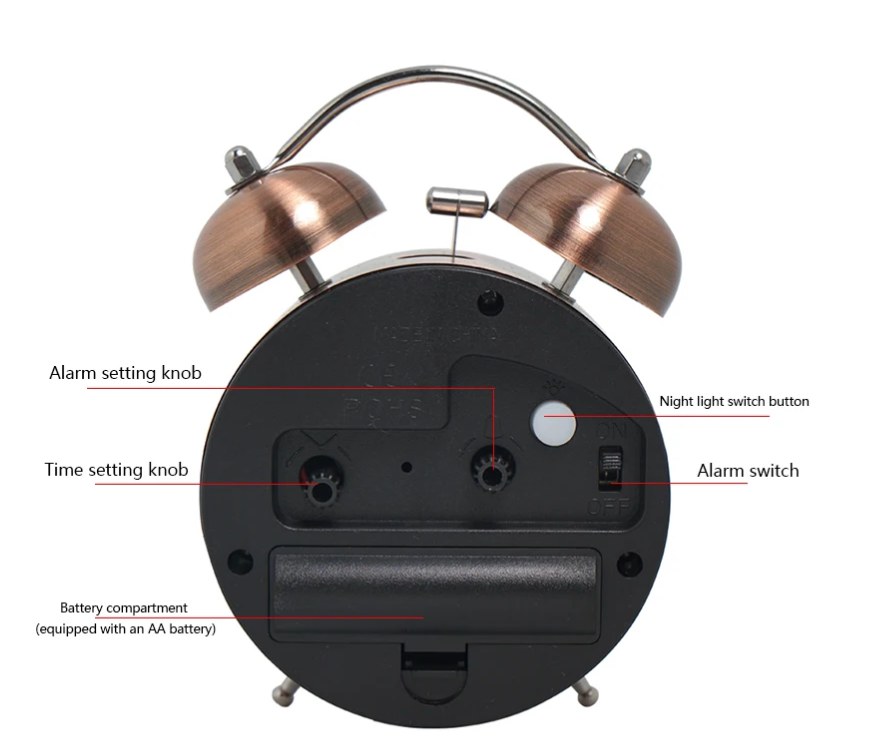 Nordic Retro Metalen Wekker – Minimalistische Bureau- en Nachtkastklok met Verlichting