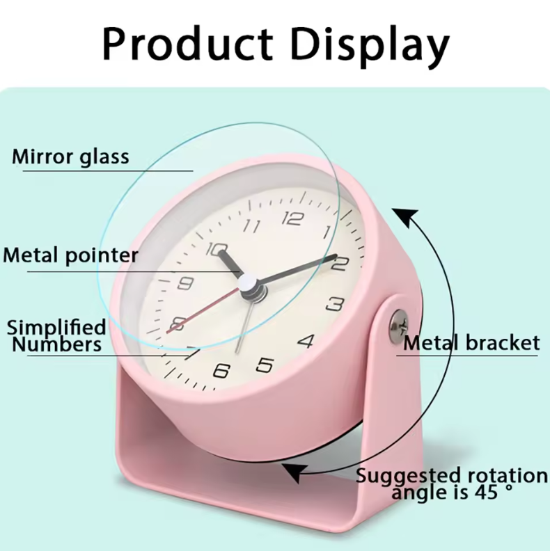 Vintage Retro Analoge Wekker – Stille Metalen Nachtkastklok met Snooze