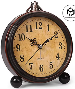 Vintage Metalen Wekker met Nachtlicht – Stille Analoge Bureau- en Nachtkastklok
