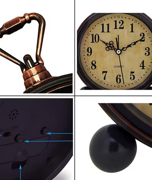Vintage Metalen Wekker met Nachtlicht – Stille Analoge Bureau- en Nachtkastklok